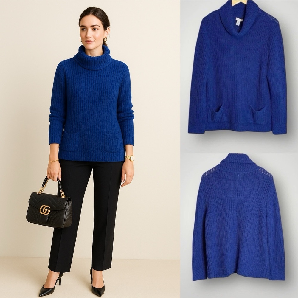 Chico’s Tia Turtleneck Sweater Long Sleeve Size 3 XL Shaker Stitched HandPockets